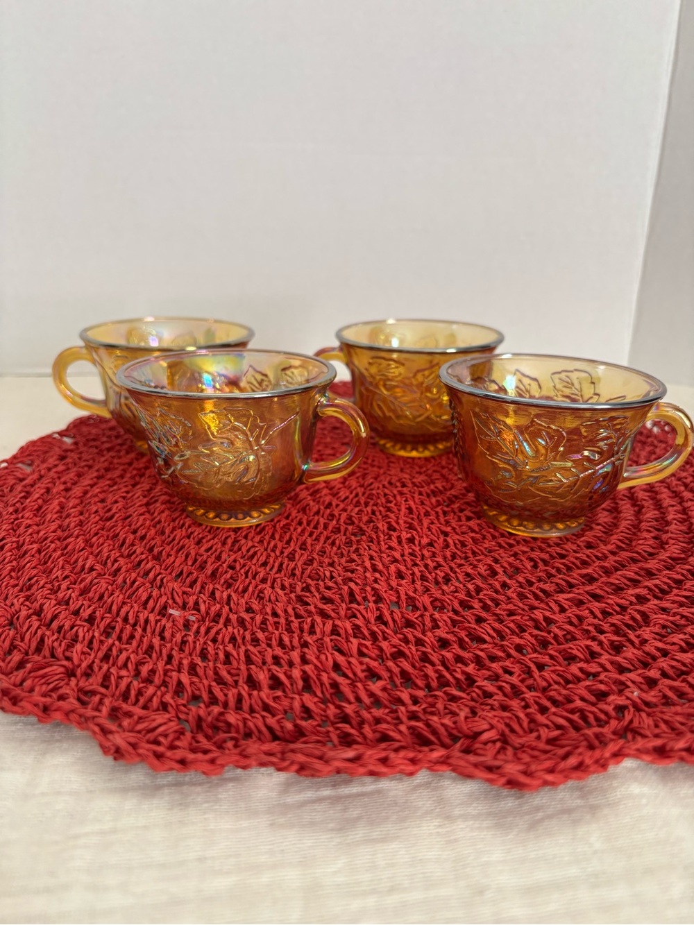 Vintage Indiana Amber Carnival Glass Punch Cup Set - 4